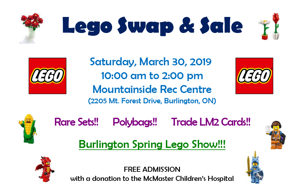10am to 2pm Mountainside Rec Centre; Tons of Lego, Rare Sets, Great Prices!